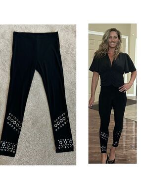 Joseph Ribkoff black grommet embellished ankle length legging pants pull-on Sz 4